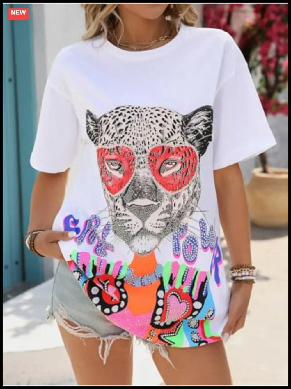 Sequin Graphic Tee Women's Rock T-Shirt Crew Neck Loose Fit Sparkly Top
